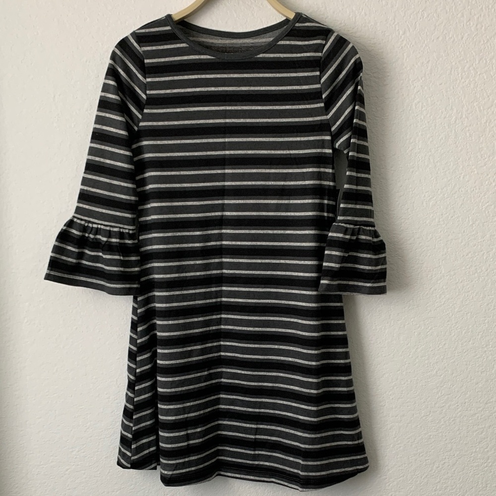 City Streets Charcoal and Light Gray Striped Kids Dress
